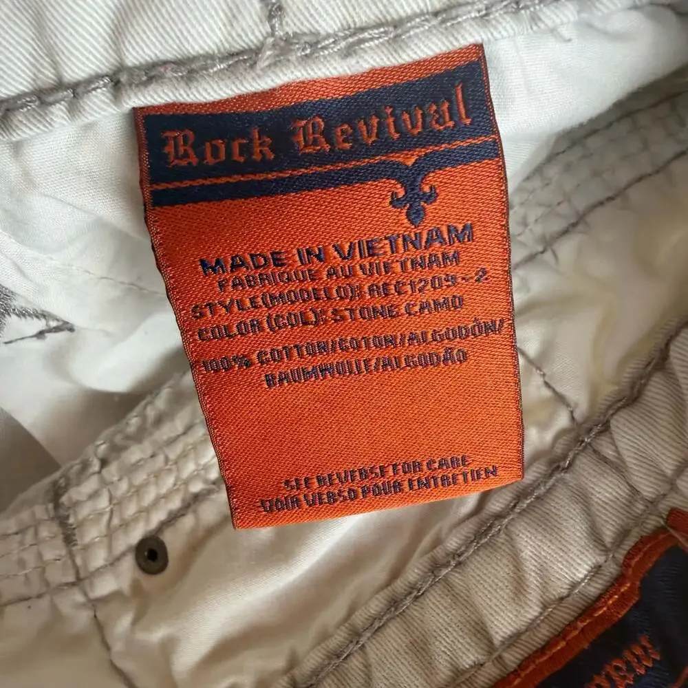Y2K Style Rock Revival Classic Camo Cargo Shorts White Men's Size 36x23
